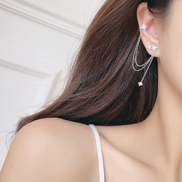 Jewelry - NEW 925 Sterling Silver Stars Chain Earrings